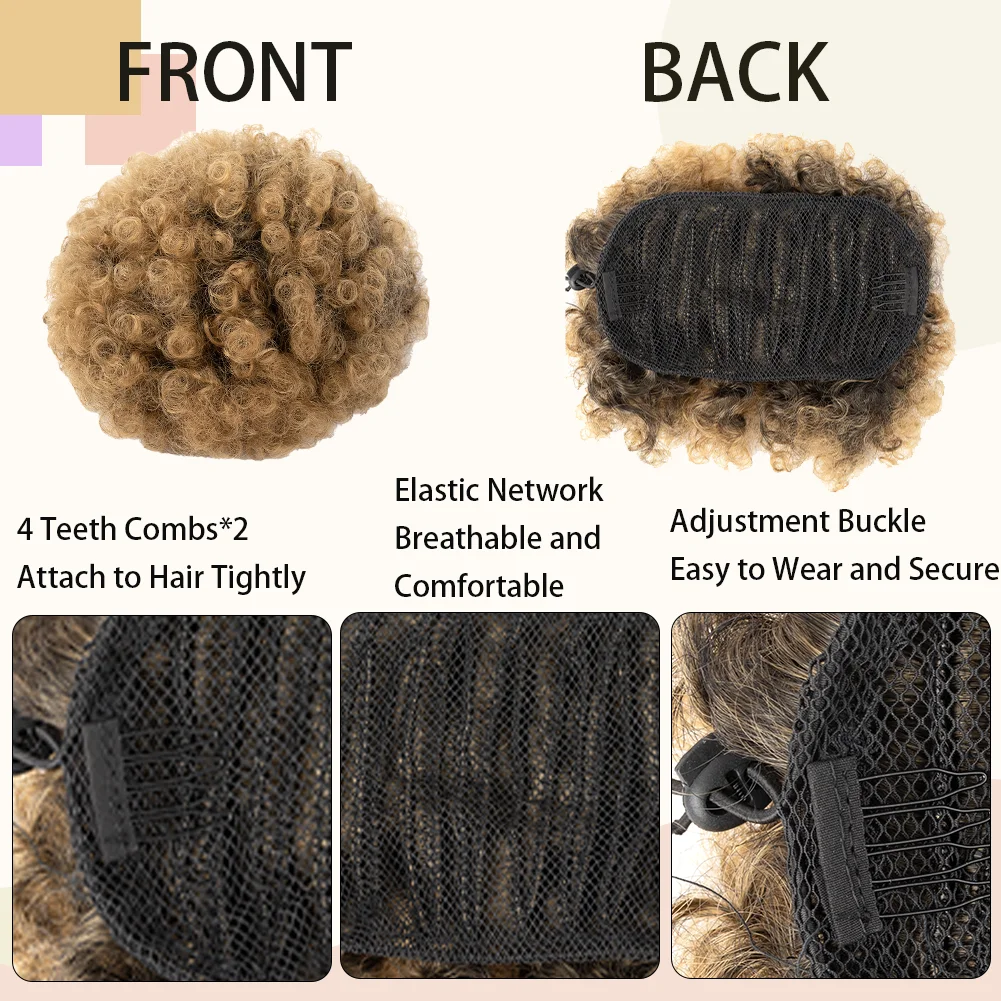 Afro Puff Drawstring Ponytail Extension Short Afro Kinky Curly Hair Bun Ponytail Extension Synthetic Hair Pieces for Black Women