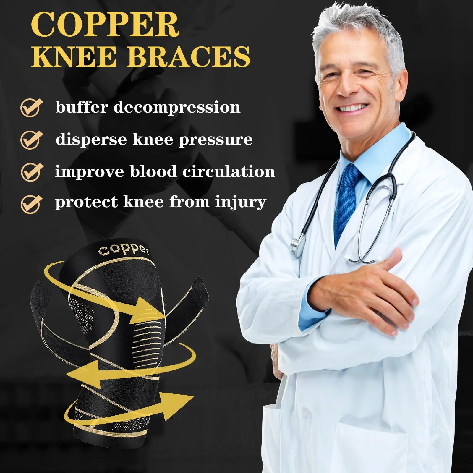 Copper Ion Motion Knee Brace Breathable Compression Support for Basketball Cycling Mountaineering Shock Absorption