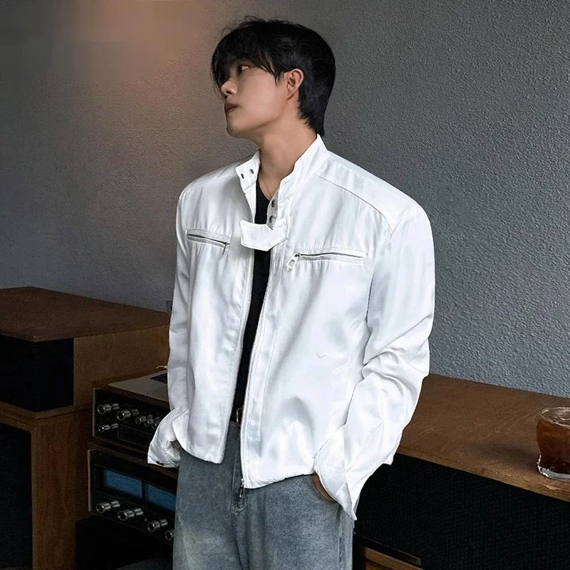 High Street Men's Jackets Stand Collar Solid Color Casual Zipper Patchwork Loose All-match Loose Short Male Coats CDR56