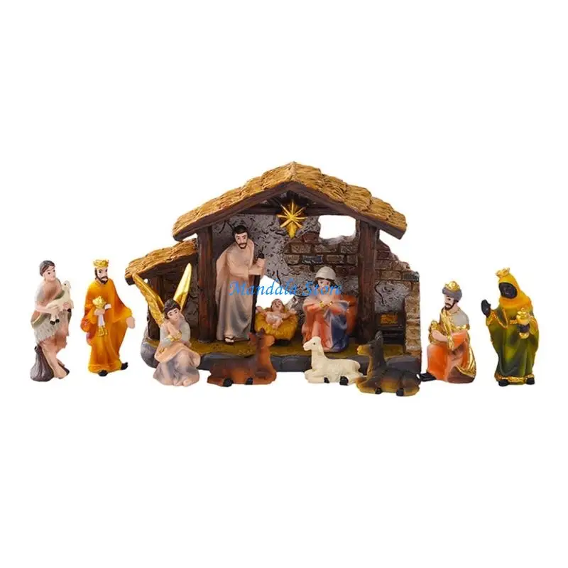 U2JC Christmas Nativity Figurines Nativity Scene Statue with Stable Holy Family