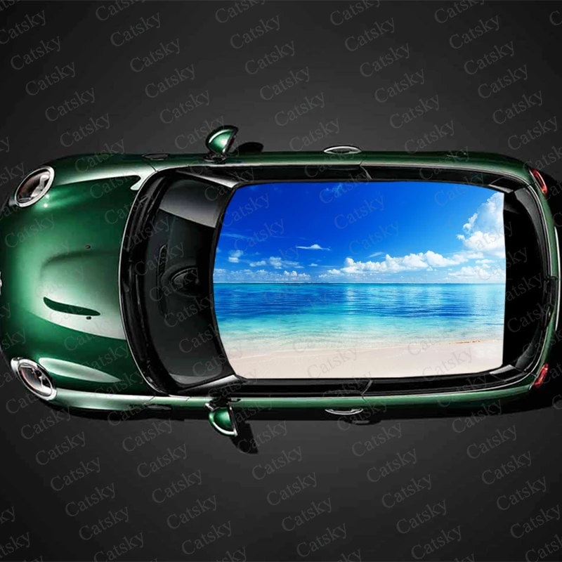 Sea Water Beach Print Car Roof Sticker Wrap Racing SUV Auto Accessories Packaging Painted PVC Car Hood Graphic Decal Decoration