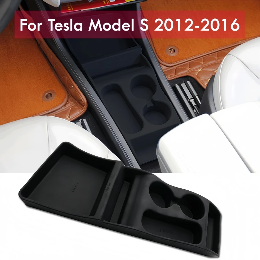 

Для Tesla Model S 2012-2016 Органайзер на центральной консоли с подстаканником Центральный ящик для хранения для модели S Силиконовый поднос Черный