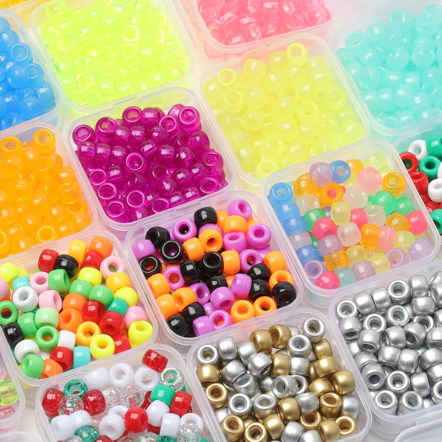 80Pcs/Box Pony Beads 6x9mm Glitter Acrylic Beads Luminous Spacer Beads For DIY HandCraft Jewelry Bracelets Pendants Hair Beads