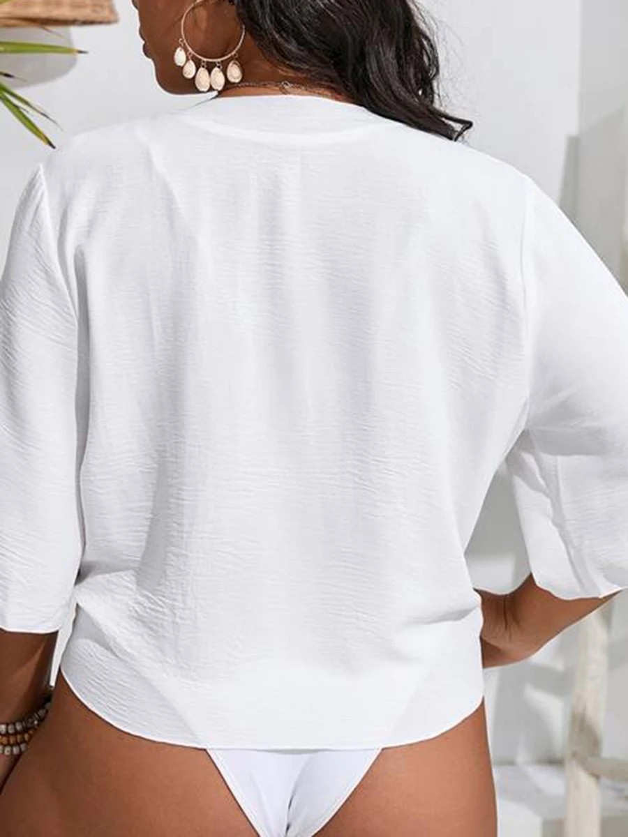 2025 Large Plus Size Solid Beach Cover Up Manica corta Costume intero Donna Costumi da bagno Costume da bagno femminile Beachwear Nuoto