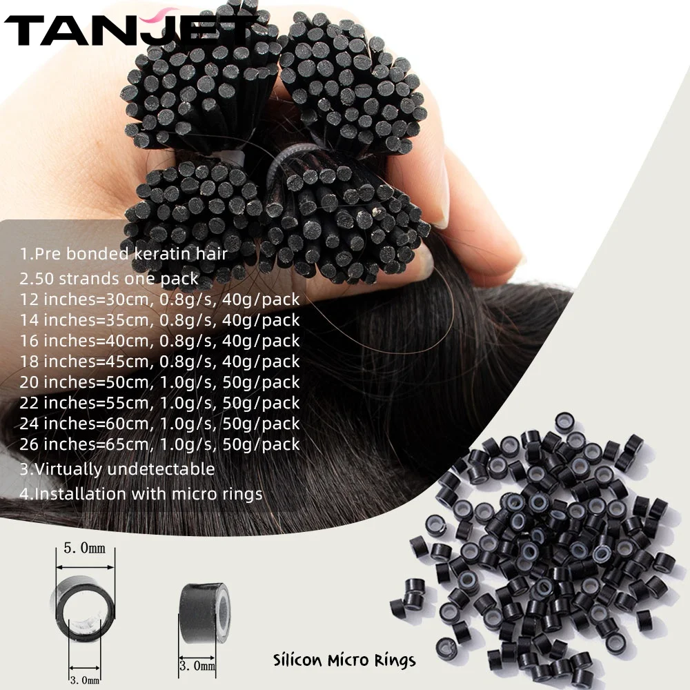 Extensiones de cabello humano Microlink con punta I para mujeres negras, cápsula de queratina italiana ondulada Natural, Micro anillo, extensiones