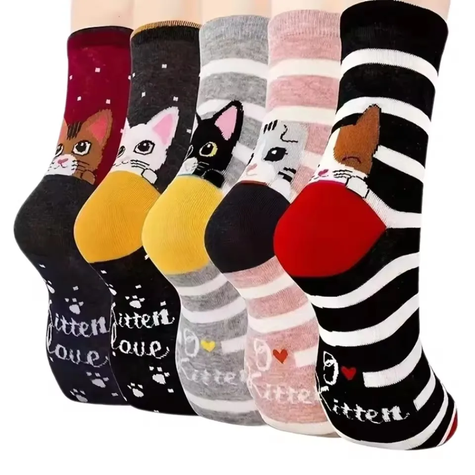 Damensocken, Baumwollsocken mit Tiermuster, bunt, lustig, schweißableitend, weich, bequem, lässig, Mädchensocken