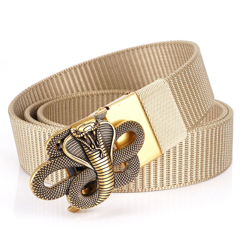 Men's Nylon Belt Toothless Buckle Male Waistband Width:3.5cm Black\Coffee\Blue\Beige \Green Length120cm