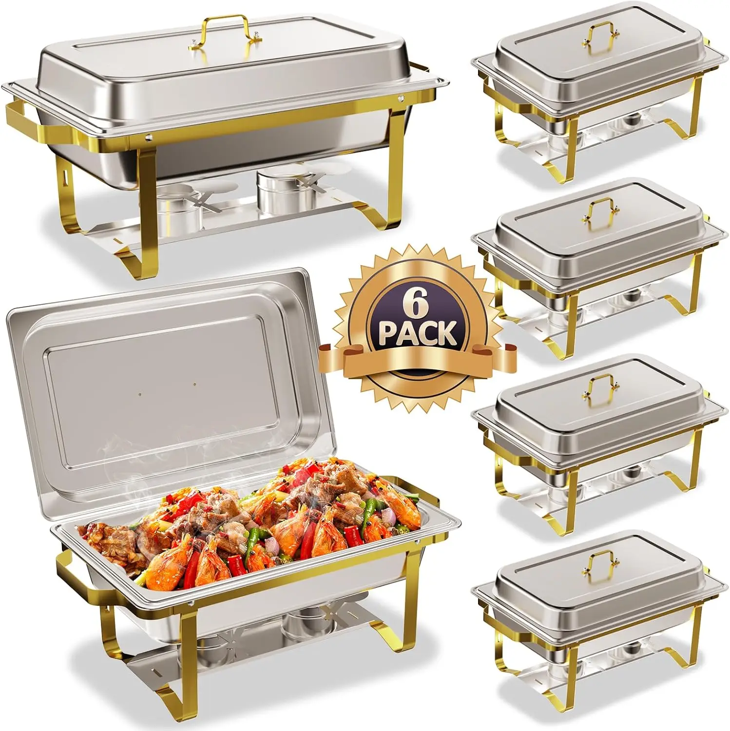 

Chafing Dishes for Buffet 6 Pack, 8QT 304 Stainless Steel Chafing Dish Buffet Set, Chafers and Buffet Warmers