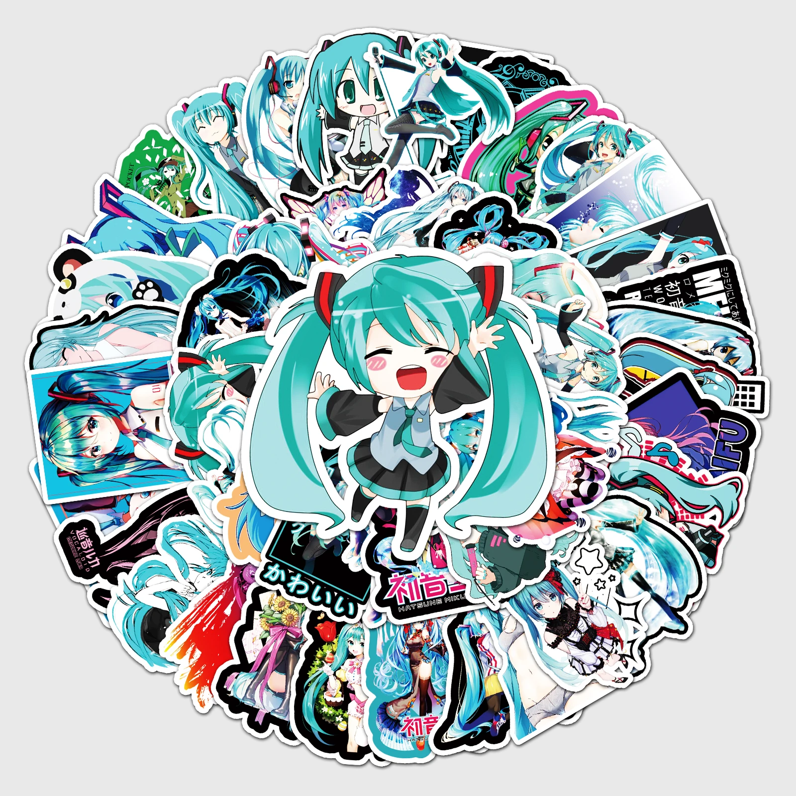 50 Uds. De pegatinas bonitas de Hatsune Miku, impermeables, para ordenador portátil, guitarra, monopatín, libro, equipaje, Graffiti, pegatinas de dibujos animados de Anime, regalo de fiesta para niños