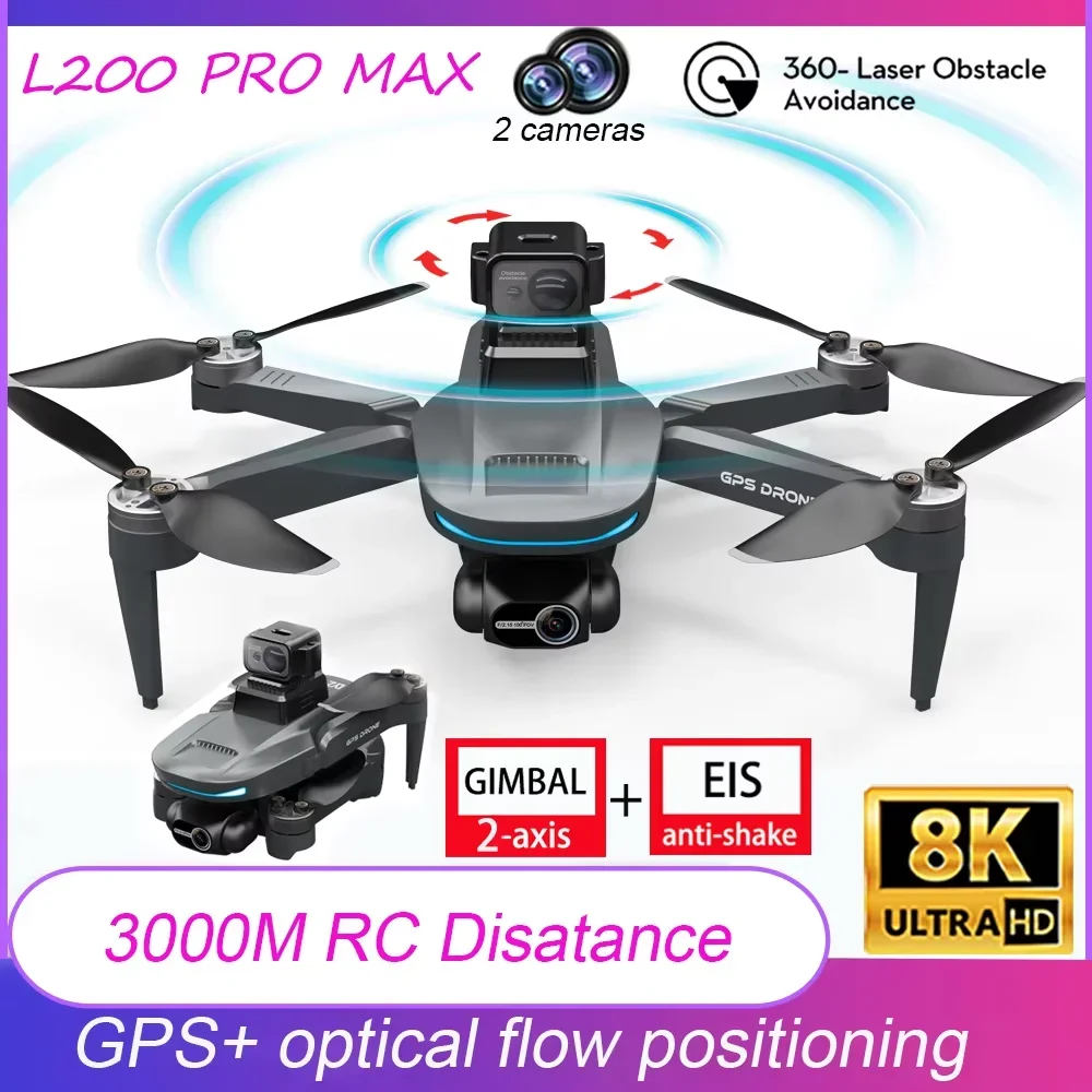 

Дрон L200 PRO MAX с GPS, 8K, профессиональный, 2 оси, PTZ, HD, двойная камера памяти, Wi-Fi, FPV, обход препятствий на 360 °, бесщеточный двигатель