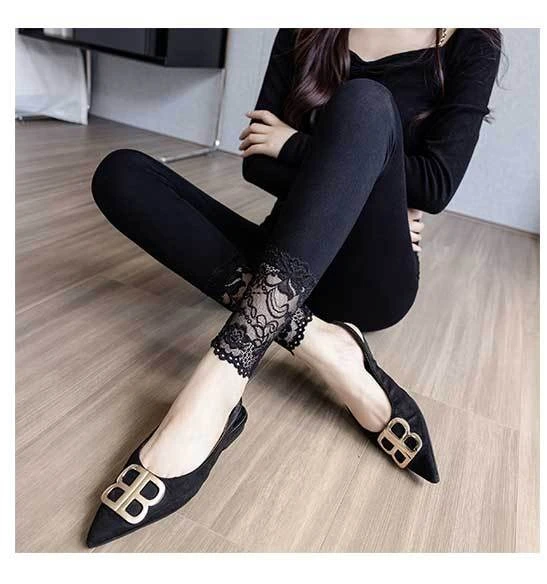 Modale Leggings für Damen, hohe Taille, sexy Spitze, schlank, dehnbar, atmungsaktiv, allein zu tragen, Frühling, Herbst, Basisschicht, Po-Lifting-Leggings – Detail 4