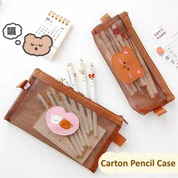 Cute Carton Bear Pencil Case Pencil Bag Office Pen Pouch Student Stationery Box School Supplies Women Girls Cosmetic Storage Bag