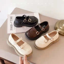 Classic Simple Kids Leather Shoes Versatile Black School Girl Shoes Soft Causal Children Fashion Mary Jane Shoes Thick Bottom