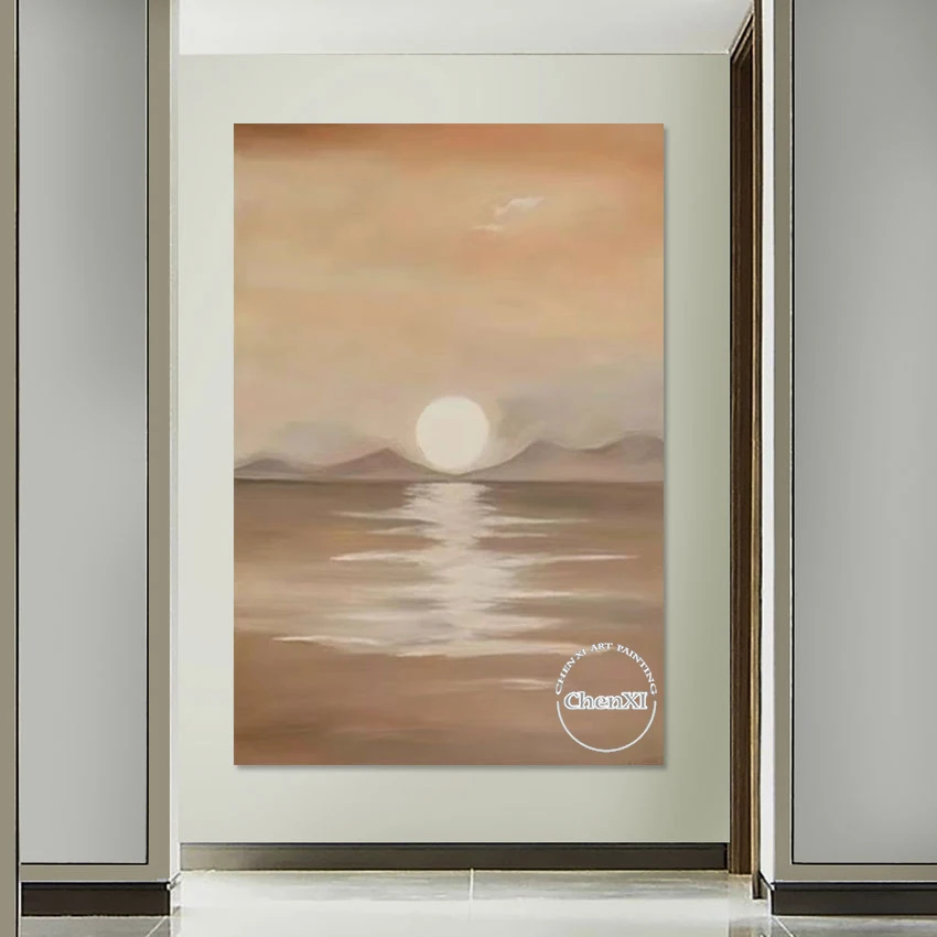 Sea Sunrise Scenery Murals Canvas Art, Handmade Oil Painting Wall Poster, Modern Large Artwork, Dropship Home Goods Wall Art