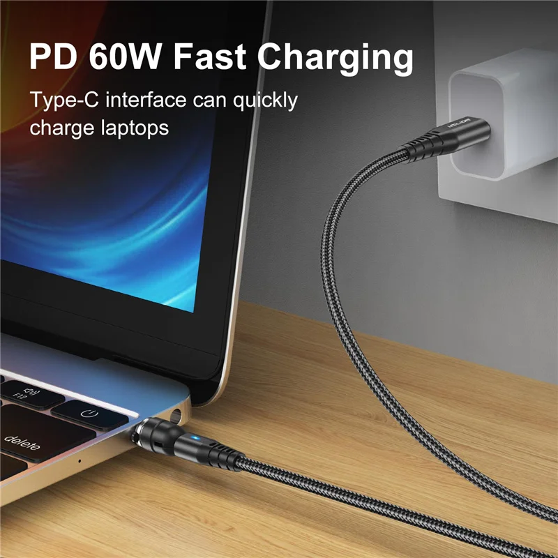 USLION PD 60W 3A Fast Charging  540° Rotate Magnetic Cable QC3.0 4.0 Micro USB Type C Cable For iPhone 13 Samsung S22 Xiaomi 11