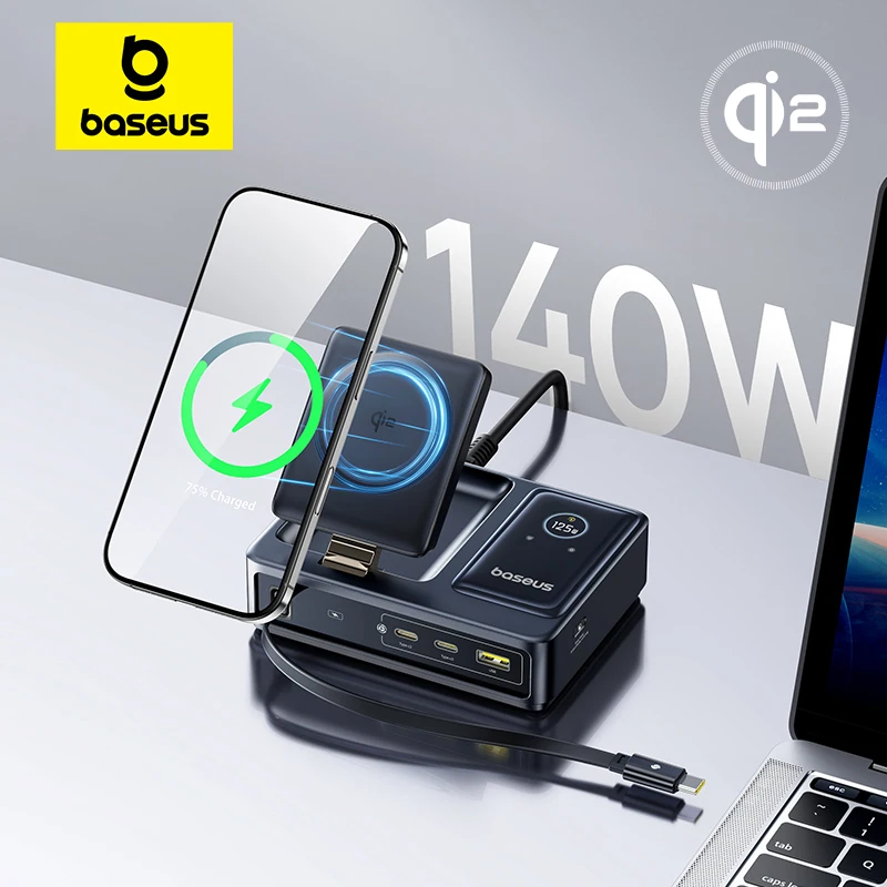 Baseus Nomos 140W Desktop Charger Tablet Laptop Fast Charger For Lenovo Retractable USB C Phone Charger For iPhone Samsung POCO