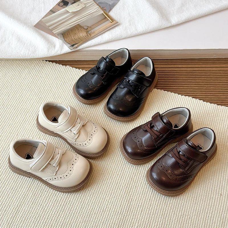 

Детские классические туфли для мальчиков и девочек, кожаные, черные, для школы, вечеринок, свадеб, на липучках, в корейском стиле, мягкие, дышащие