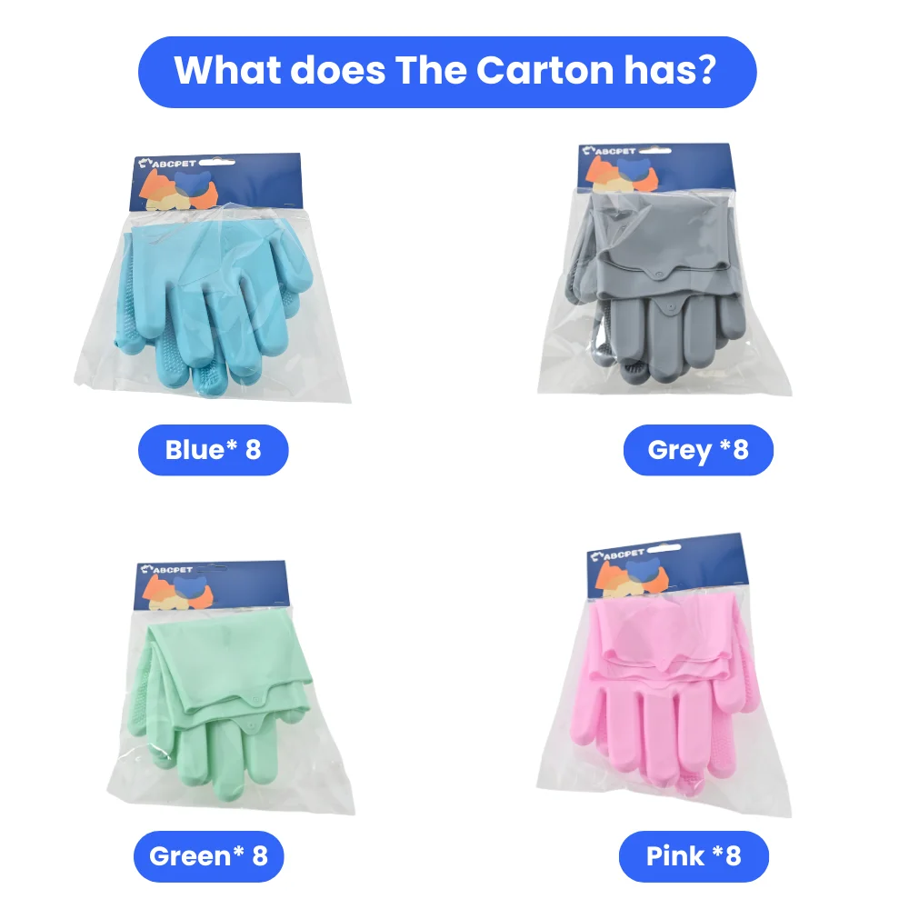 32PCS/Carton Pet Grooming Gloves Silicone Bath Massage Brush for Cats Dogs Hair Removal Cleaning 4 Colors Mixed view 2