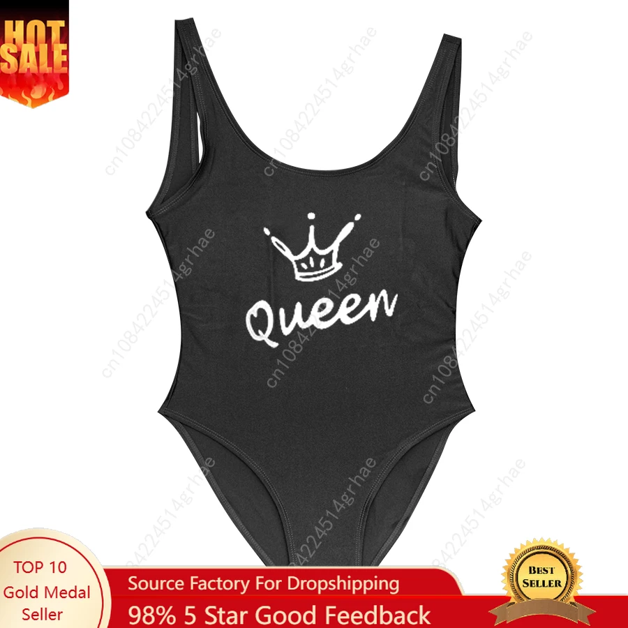 

Queen Crown Letter One-piece Swimsuit for Women Sexy Thong Swim Suit One Piece Swimsuit 2018 Female Swimwear Jumpsuit Badpak