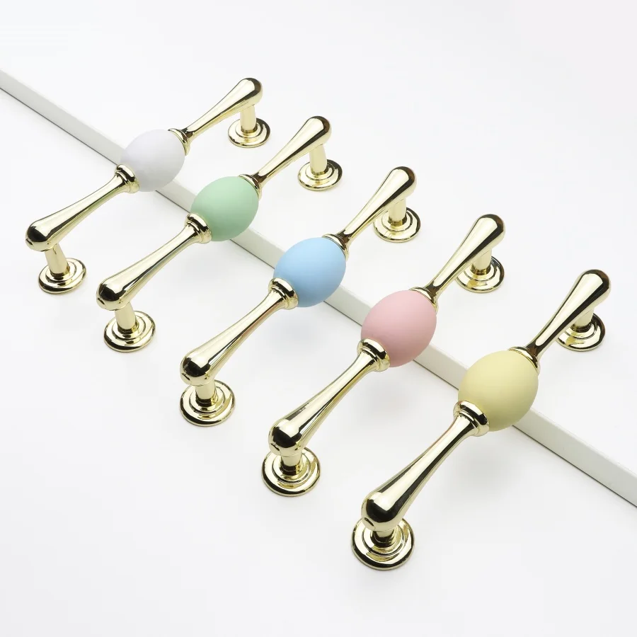 Fashion Colourful Ceramic Cabinet Handles Golden Kitchen Cupboard Door Handles Drawer Knobs European White Furniture Pulls
