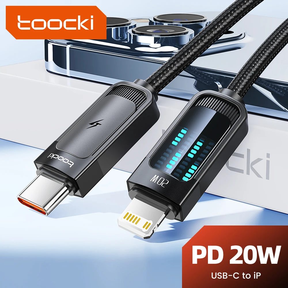 

Toocki PD 20 Вт USB-кабель для быстрой зарядки для iPhone серии 27 Вт Кабель светодиодного индикатора быстрой зарядки для iPhone 14 13 12 11 ProMax