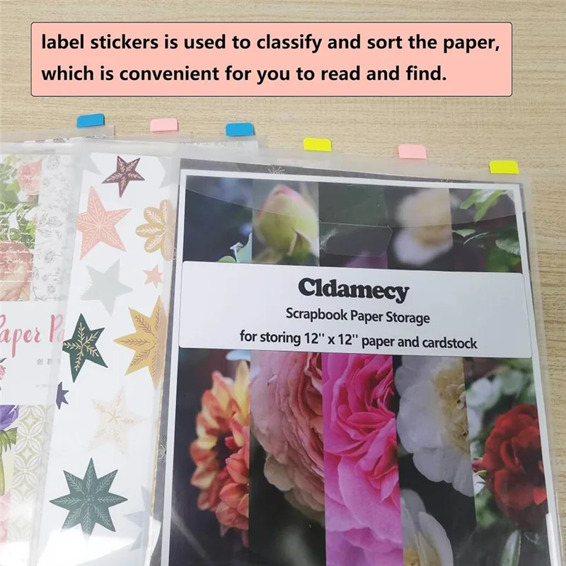 A003 32 szt. Przezroczysty organizer do scrapbookingu koperty kieszenie do przechowywania rękawy do przechowywania 12X12 cali z 60 szt. Naklejki na etykiety