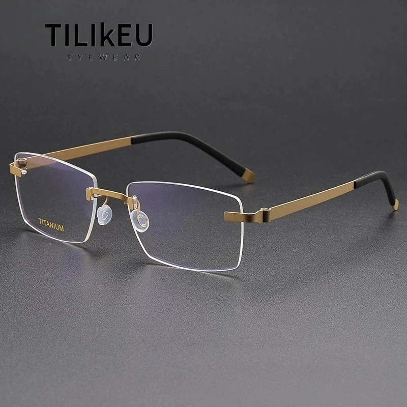 

Denmark New Retro Rimless Glasses Frame for Men Pure Titanium Screwless Design Square Rim Optical Prescription Eyeglasses Frame