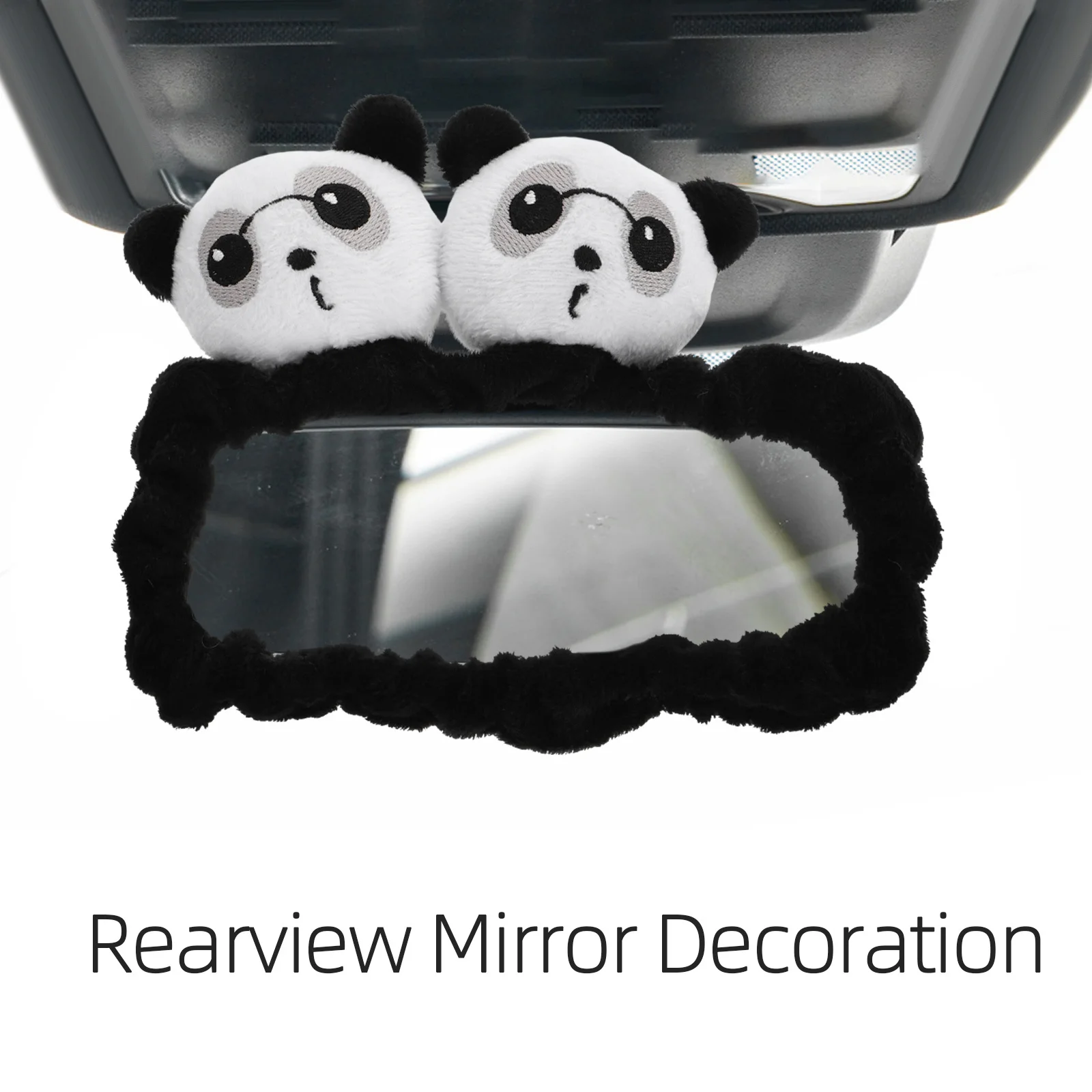 لينة محشوة الباندا مرآة الرؤية الخلفية غطاء سيارة الداخلية مرآة الرؤية الخلفية كم حامي لطيف الحيوان سيارة ملحق مضحك ديكور