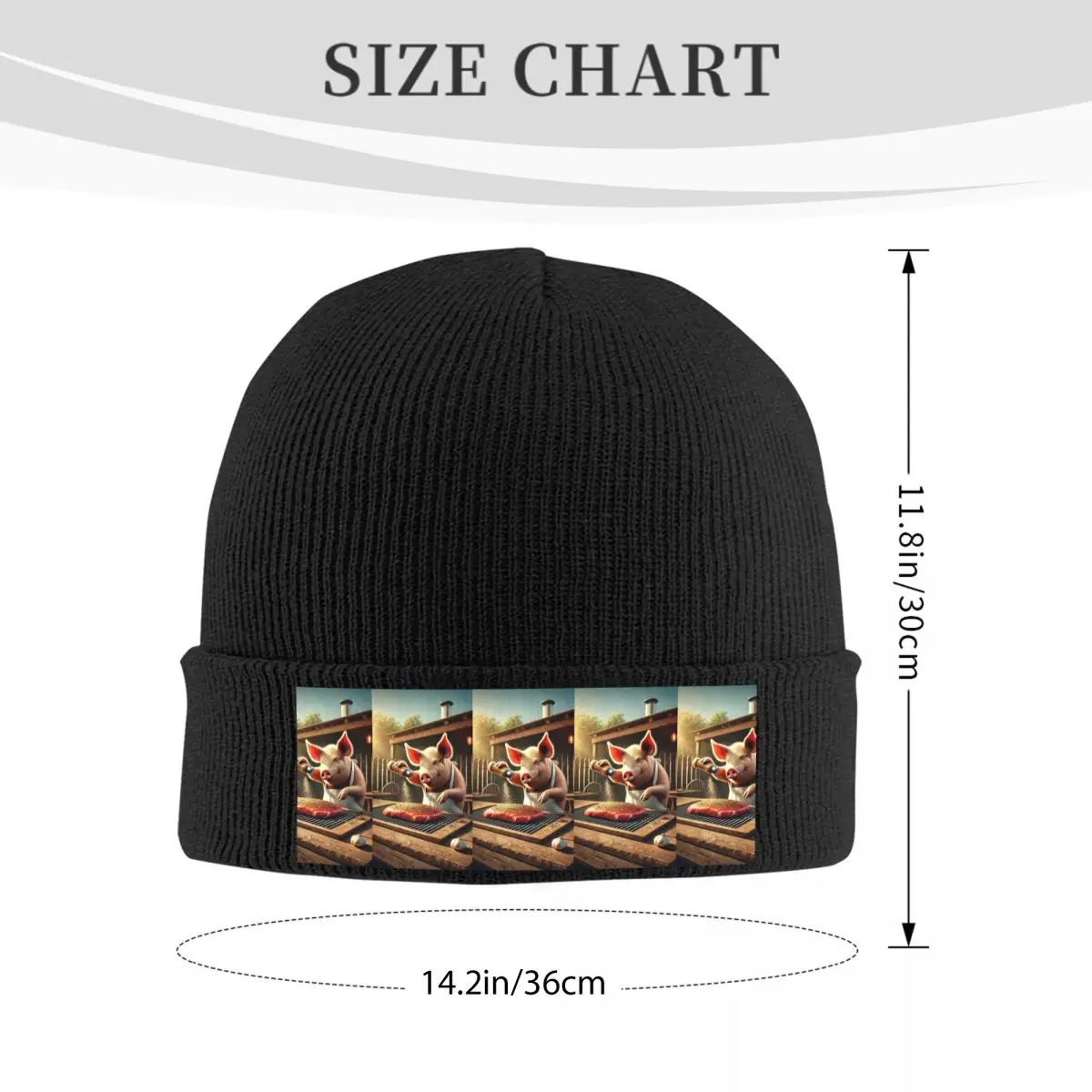 Cooking Pig Cartoon BBQ Scene Warm Knitted Cap Winter Knit Bonnet Hat Skullies Beanies Hip Hop Caps for Unisex