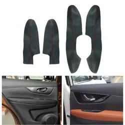 4pcs Car-styling Interior Door Armrest Panel Leather Cover Proective Trim For Nissan X-Trail Rogue 2014 2015 2016 2017 2018