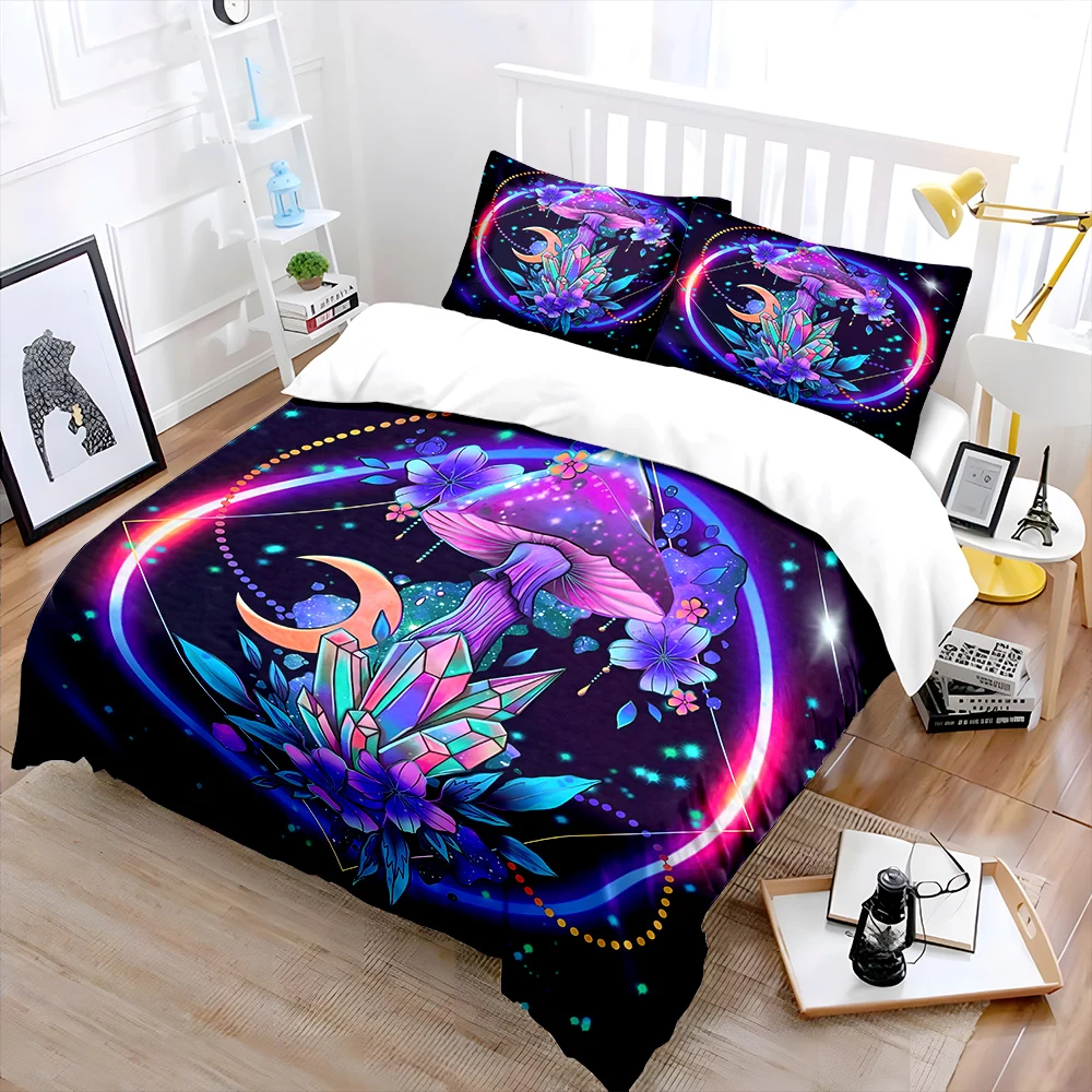 Magical Mushroom with Crystal Bedding Set for Kids Luxury Gift 3pcs Digital Print Comforter Set Soft Comfortable Breathable