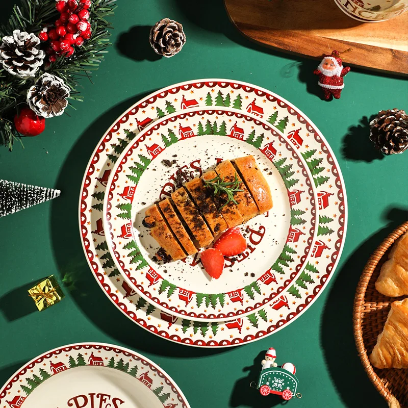 Christmas Ceramic Plate Rice Bowl Salad Bowl Dessert Plate Soup Bowl Household Mug Kitchen Tableware Set Cost-effective.