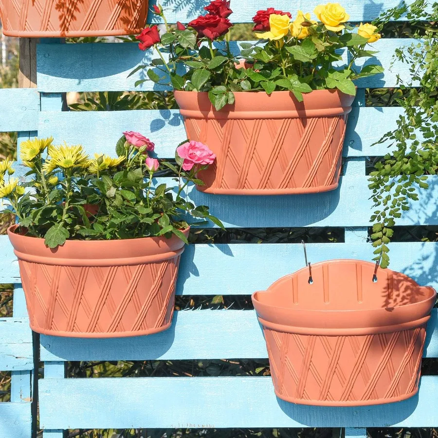 

Sungmor Wall Hanging Planters11.5 Inch Hanging Flower Pots for Railing Fence - Indoor Outdoor Balcony Wall Hanging Basket Plast