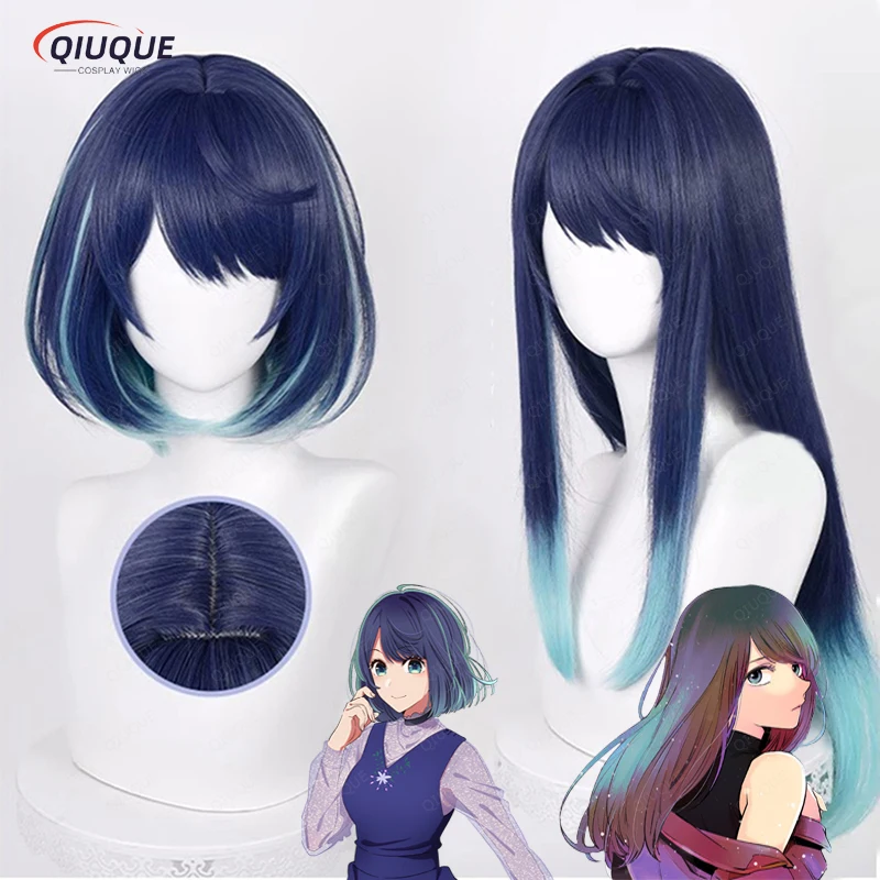 Anime Oshi No Ko Akane Kurokawa Cosplay Wig Long/Short Black Blue Gradient Heat Resistant Hair Synthetic Cosplay Wig + Wig Cap