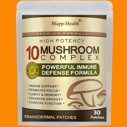 Advanced 10 Mushroom Complex Transdermal Patches for Brain Memory Focus Immune Support Lions Mane-Reishi-Cordyceps 30 Patches