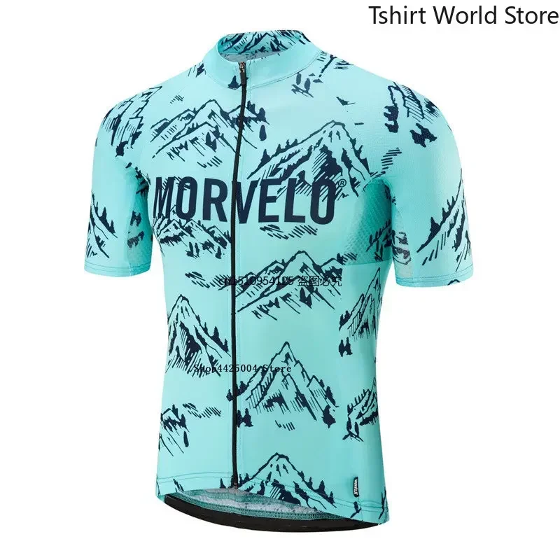 Morvelo-Maillot de Ciclismo de manga corta para hombre y Mujer, Maillot azul para bicicleta de montaña, ropa de Ciclismo, Maglie 2025