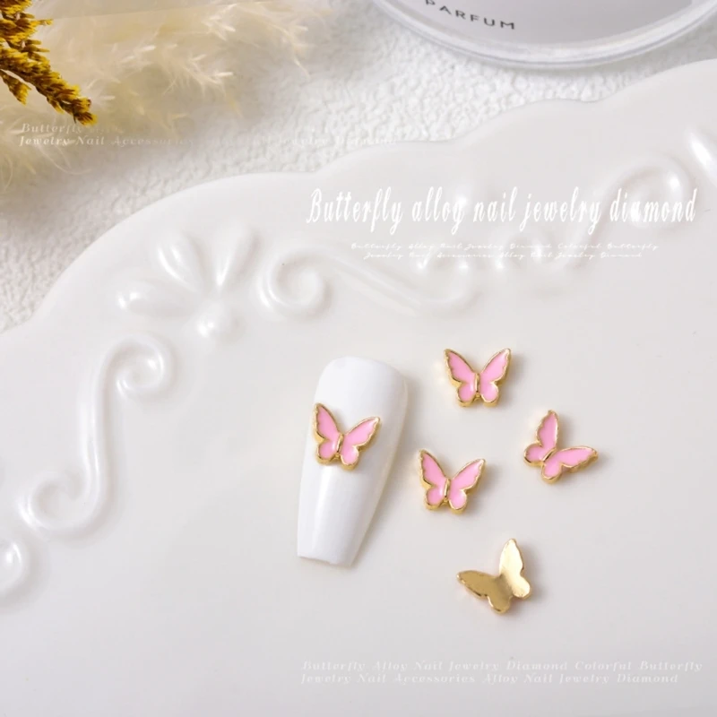 E1YE, paquete 5 dijes joyería para decoración uñas con forma mariposa, dijes mariposa cristal 3D, diamantes