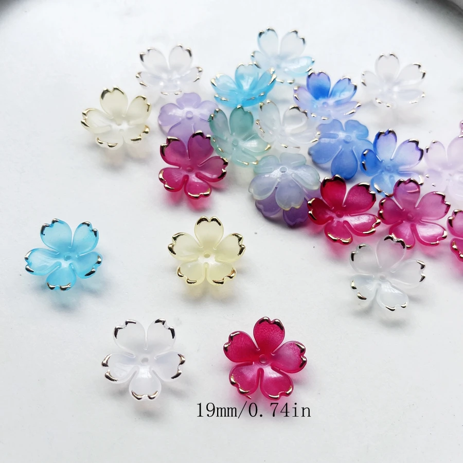 25pcs  19mm randomly mixed beautiful irregular gradient five petal flower bead diy jewelry hair bracelet decorative accessories