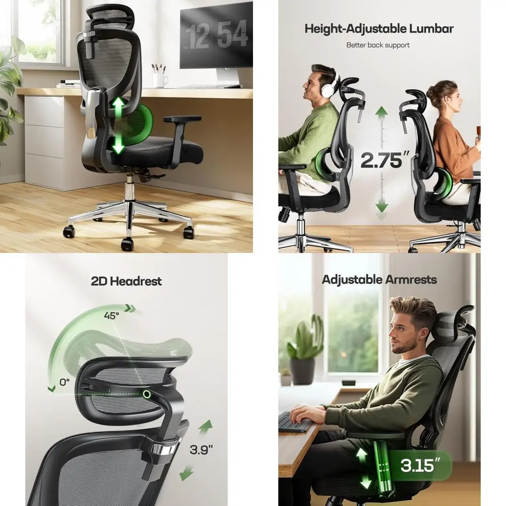 

Ergonomic Office and Gaming Chair with Adjustable Lumbar Support and Breathable Mesh Seat