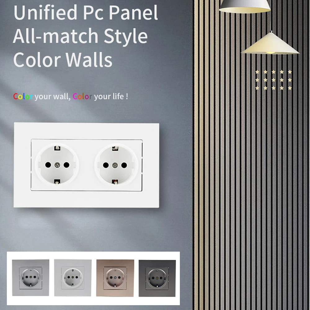 European Standard 86 Socket PC White Gold Grey Black Wall Socket Single Germany Schuko Socket