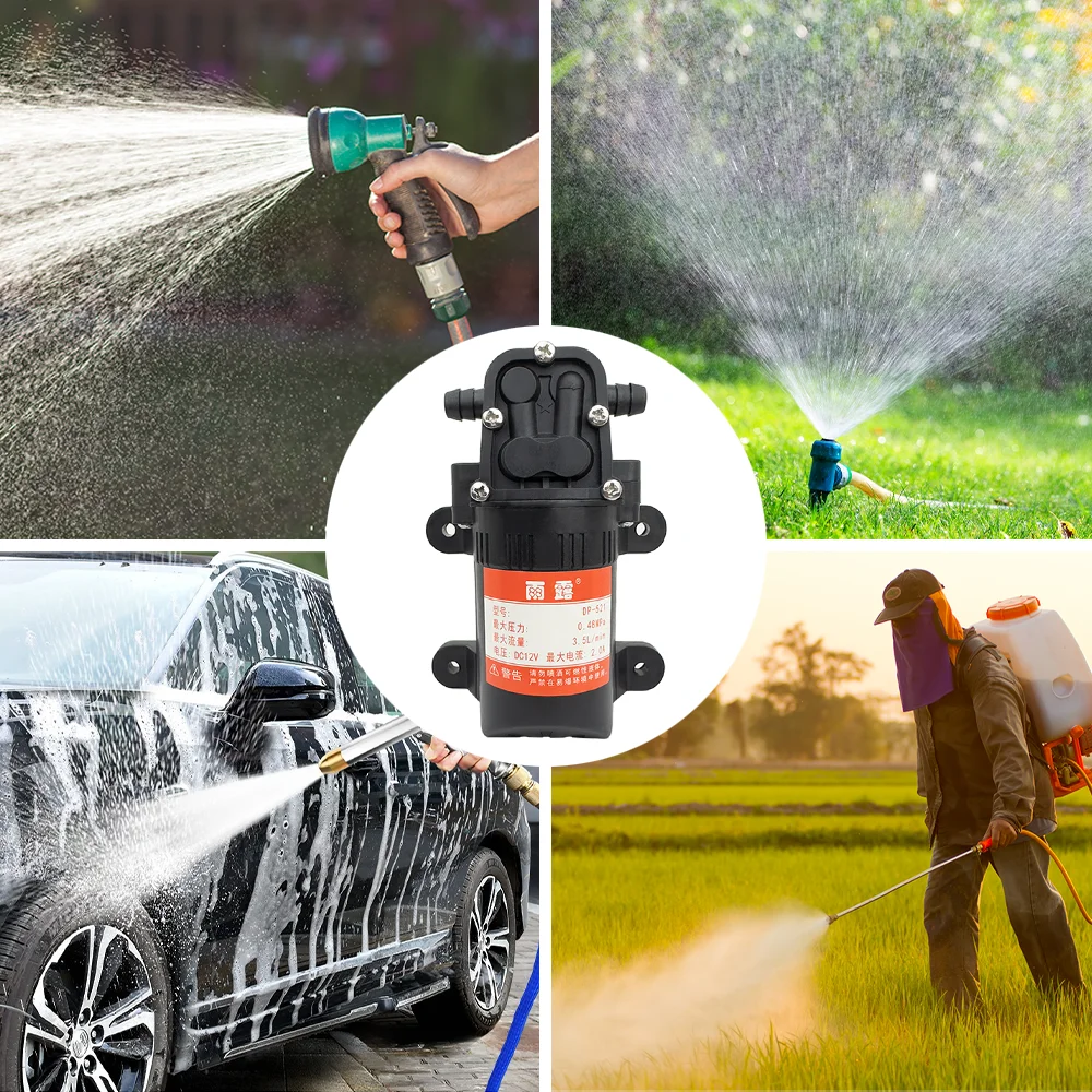 تيار مستمر 12 فولت 70PSI 3.5L/دقيقة 0.48Mpa مضخة مياه كهربائية زراعية سوداء مايكرو ارتفاع ضغط الحجاب الحاجز بخاخ مياه غسيل السيارات