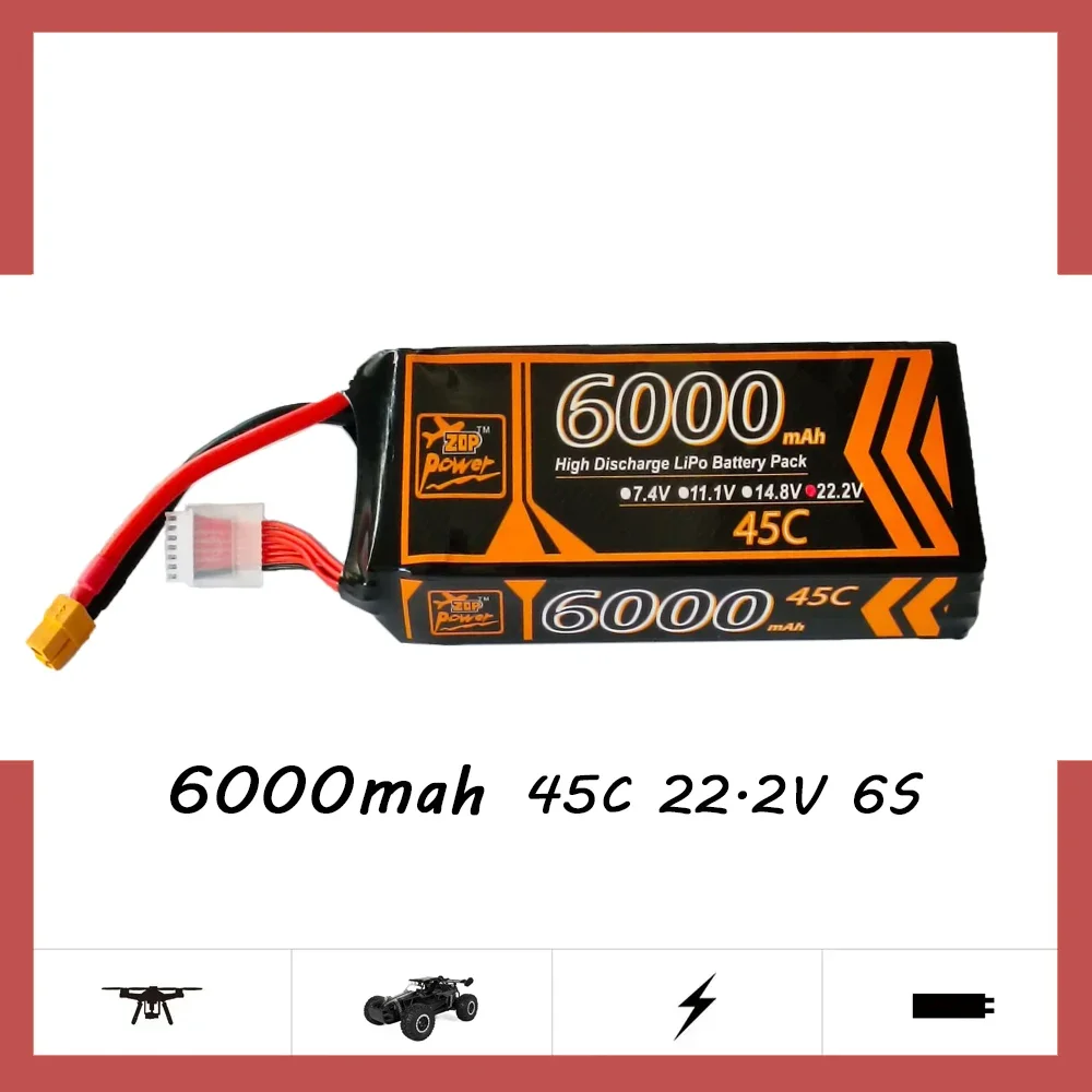 

6S 45C 22.2V 6000mah Lipo Battery T XT60 Hard Shell Rechargeable Battery Packs For FPV Drone Car Tank RC Buggy Racing Hobby Part