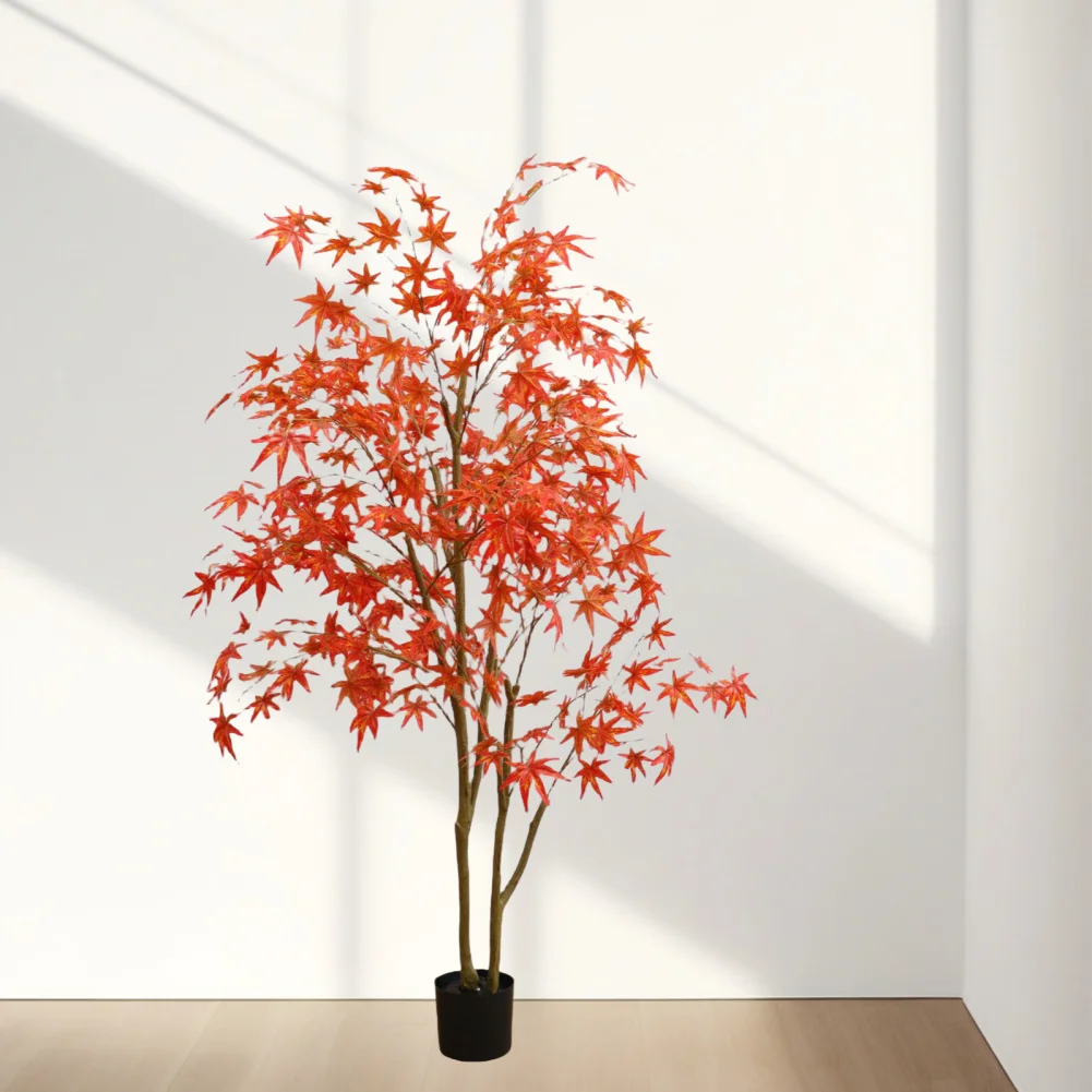 

Faux Red Maple Leaves Silk Maple Tree 3.9ft/4.9ft/5.9ft Autumn Maple Artificial Fall Tree In Plastic Pot For Home Decoration