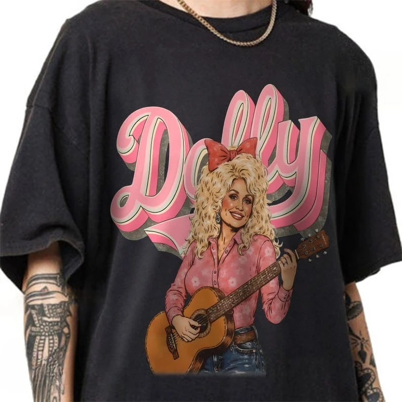 Camiseta Dolly Parton, Camiseta Unisex de algodón rosa, música country, camiseta gráfica de vaquera, camisetas gráficas occidentales para mujer, camiseta informal