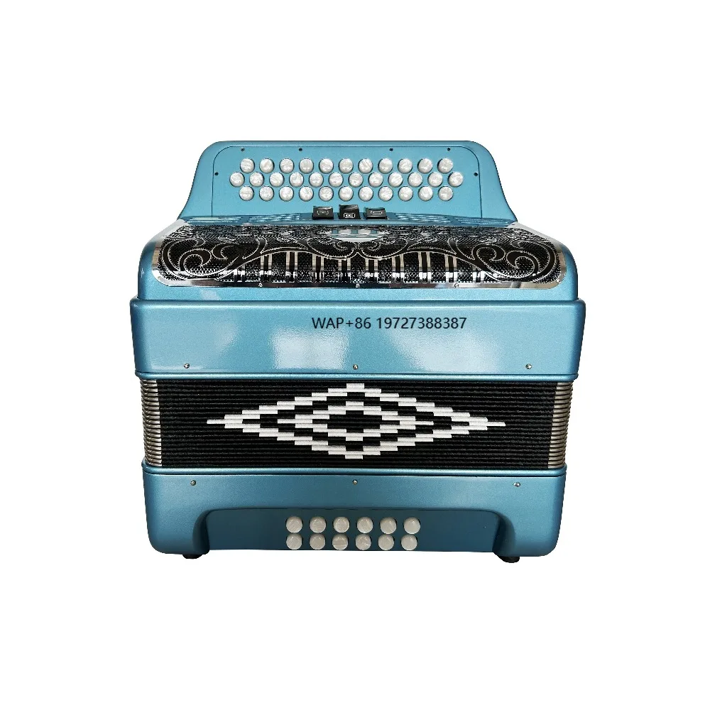 أداة الأكورديون Diatonic عالية الجودة 34 أزرار 12 باس 3 سجلات أزرق معدني JB3412C الأكورديون شواية سوداء فضية