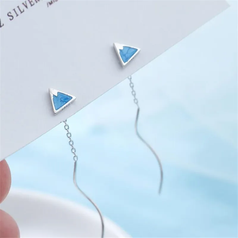 New Fashion Creative Triangle Wave Mount Fuji Ear Line 925 Sterling Silver Jewelry Personality Geometric Dangle Earrings  E101 - view 4