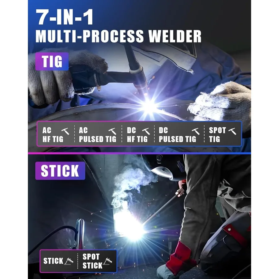 AC DC TIG Welder 200A with Pulse Function for Aluminum Welding Dual Voltage 110V 220V Portable Welding Machine Versatile ACDC T