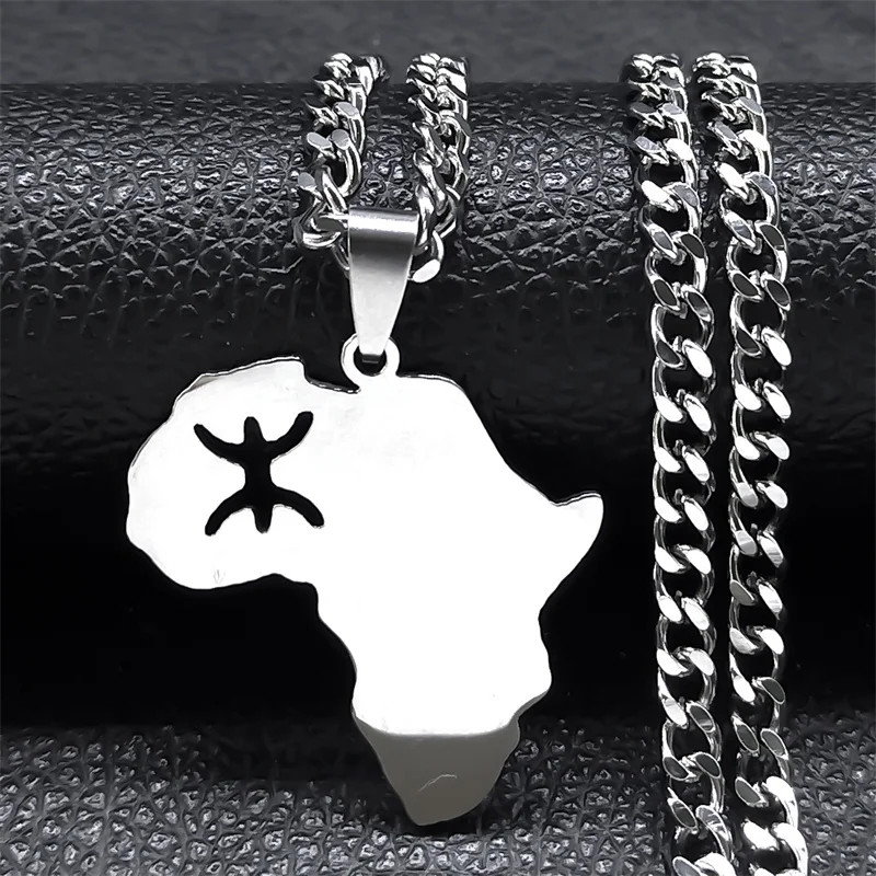 Edelstahl Berbers Afrika Karte Halskette Frauen Männer Silber Farbe Amazigh Buchstabe Kabyle Berbere Halsketten Schmuck 8087 – Detail 4