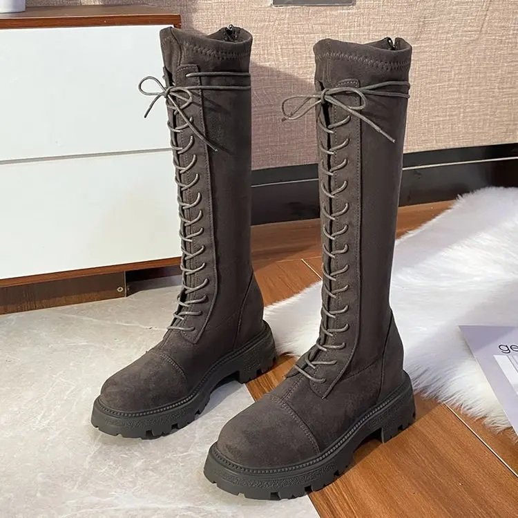 Cuissardes à talons hauts avec fermeture éclair pour femme, chaussures d'hiver sexy, bottes rondes Parker, bottes basses en caoutchouc, 2024