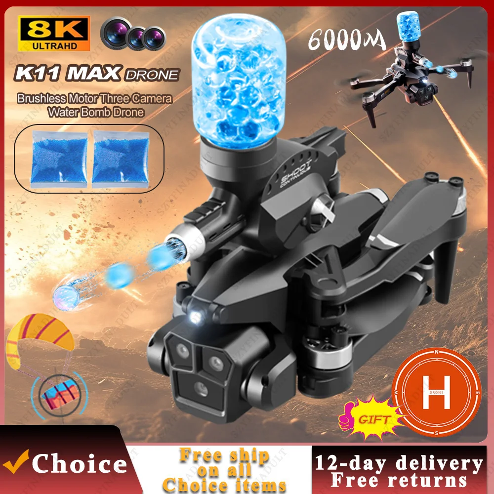 K11SMAX Drone Brushless Motor 8K GPS Professional HD-Three Camera Aerial FPV Photography RC Quadcopter Drone with Water Bomp